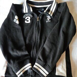 Boys Size 10/12  U.S. Polo  Black & White Full Zip Logo Jacket